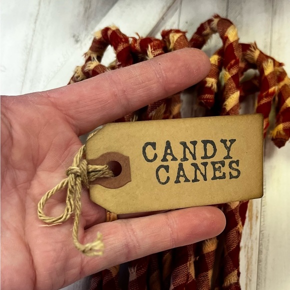 12 Primitive 6" BARN RED LG CK Fabric Candy Canes Christmas Ornaments farmhous… - Picture 9 of 11